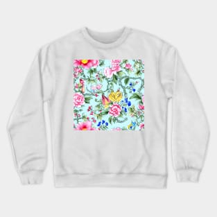 Flowers and leaves on turquoise seamless pattern Crewneck Sweatshirt